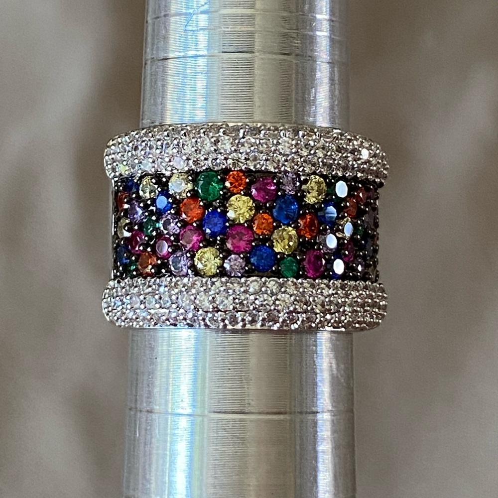 Multicolor Crystal Silver Band Ring